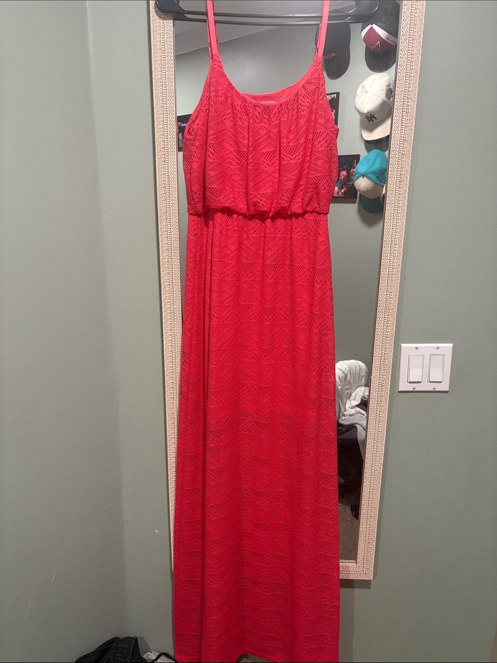 bailey blue Red Lace Maxi Dress with Spaghetti Straps